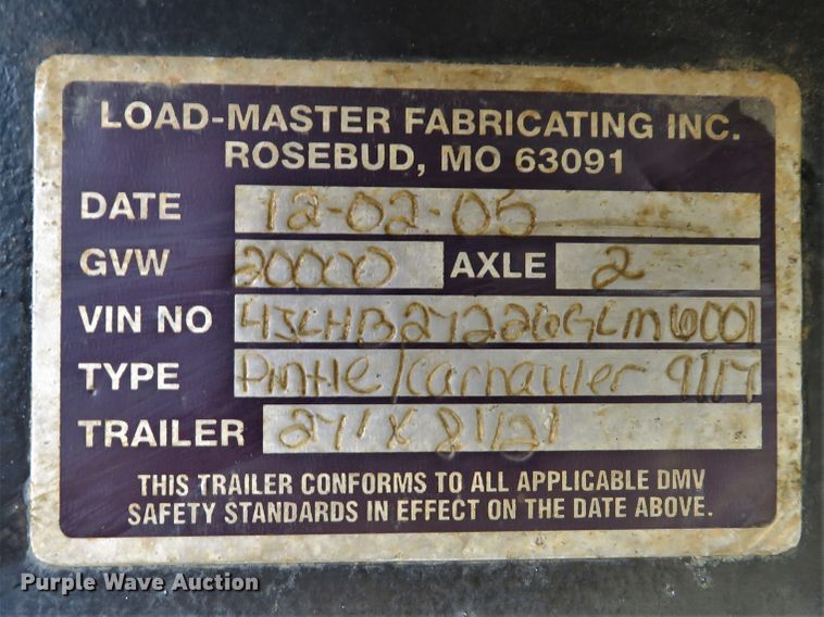 image for item DH1507 2004 Load Master 9117 equipment trailer