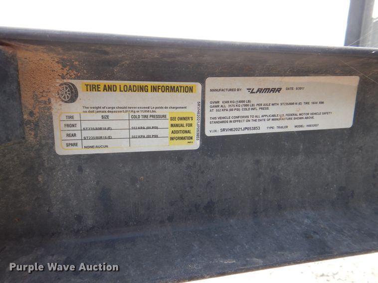 image for item DH5265 2018 Lamar H6832027 utility trailer