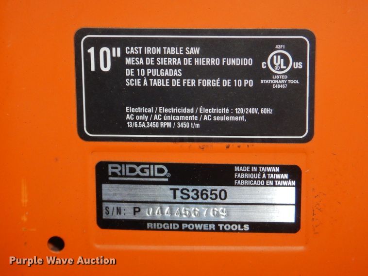 image for item FC9858 Ridgid TS3650 table saw