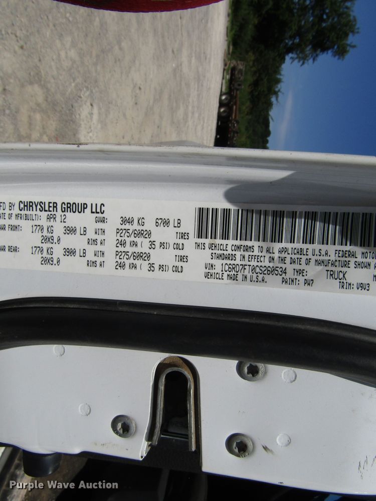 image for item FJ9702 2012 Dodge Ram 1500 Quad Cab pickup truck