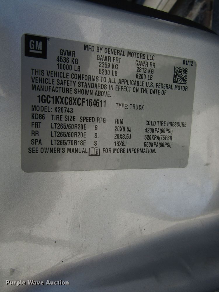 image for item FJ9720 2012 Chevrolet Silverado 2500HD Crew Cab pickup truck