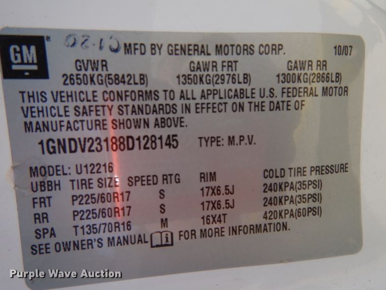 image for item GG9063 2008 Chevrolet Uplander van