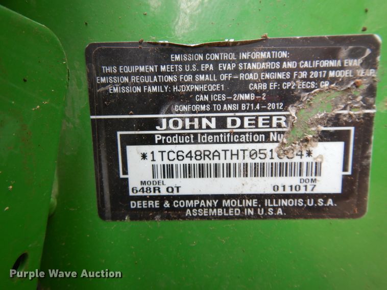 image for item GG9108 2017 John Deere 648R QT ZTR lawn mower