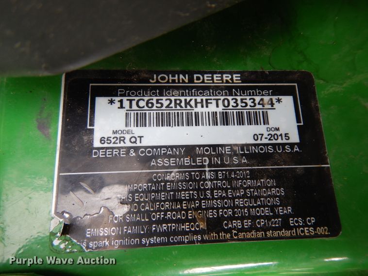 image for item GG9109 2015 John Deere 652R QT ZTR lawn mower