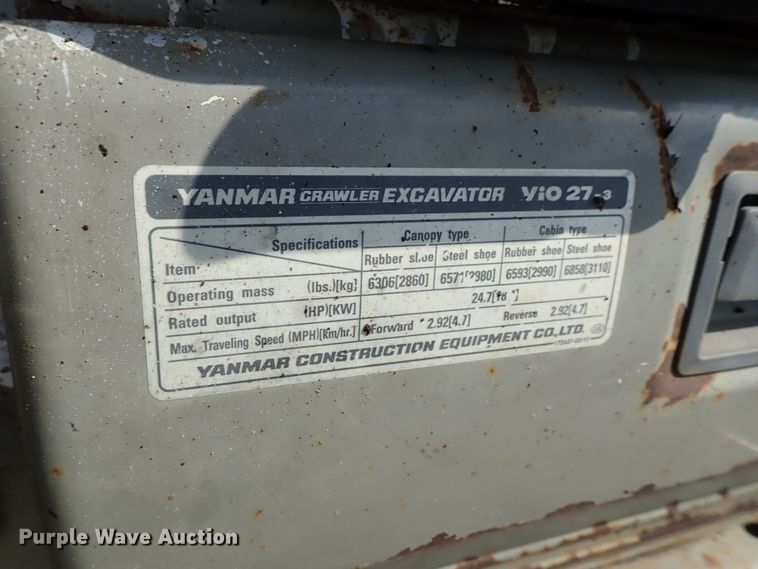 image for item DE0947 2007 Yanmar VIO27-3 excavator