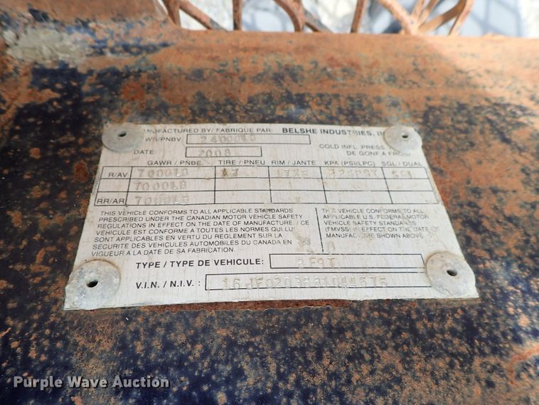 image for item DE0952 2008 Belshe equipment trailer