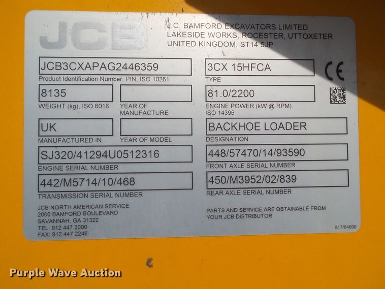 image for item DF0787 2016 JCB 3CX-15 backhoe