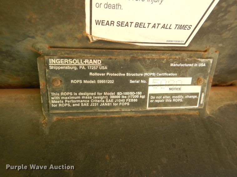 image for item DF2204 1997 Ingersoll Rand SD-100 single drum vibratory roller