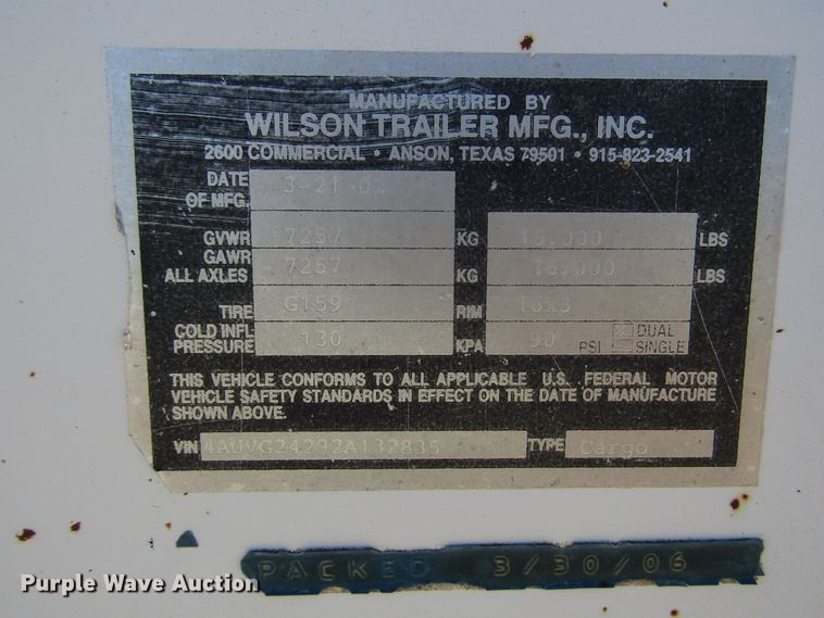 image for item DG1397 2002 Easley enclosed cargo trailer