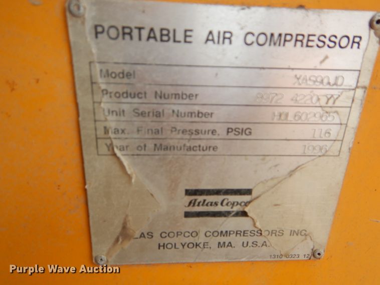 image for item DH2517 1996 Atlas Copco XAS90JD air compressor