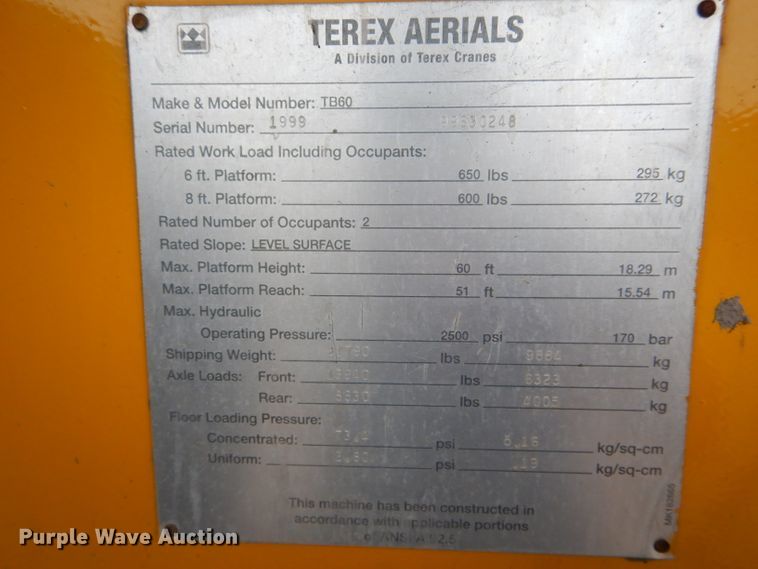 image for item DH6098 1999 Terex TB60 boom lift