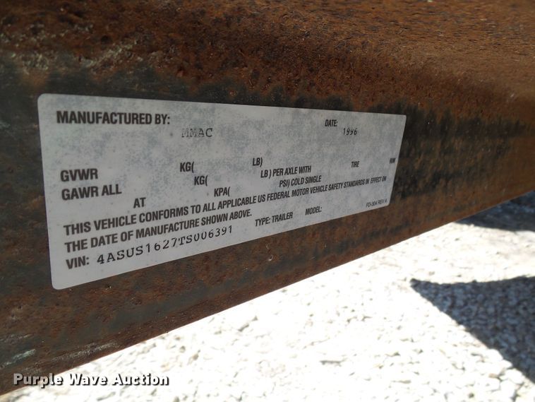 image for item DI0613 1996 MMMC utility trailer