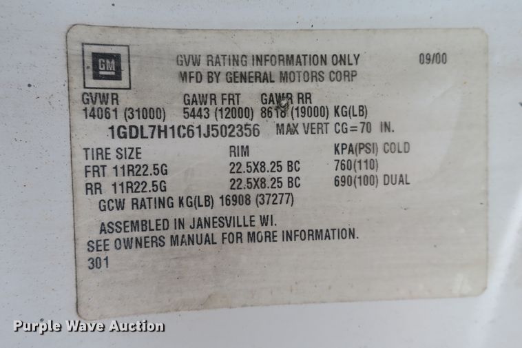 image for item EA9365 2001 GMC C7500 bucket truck