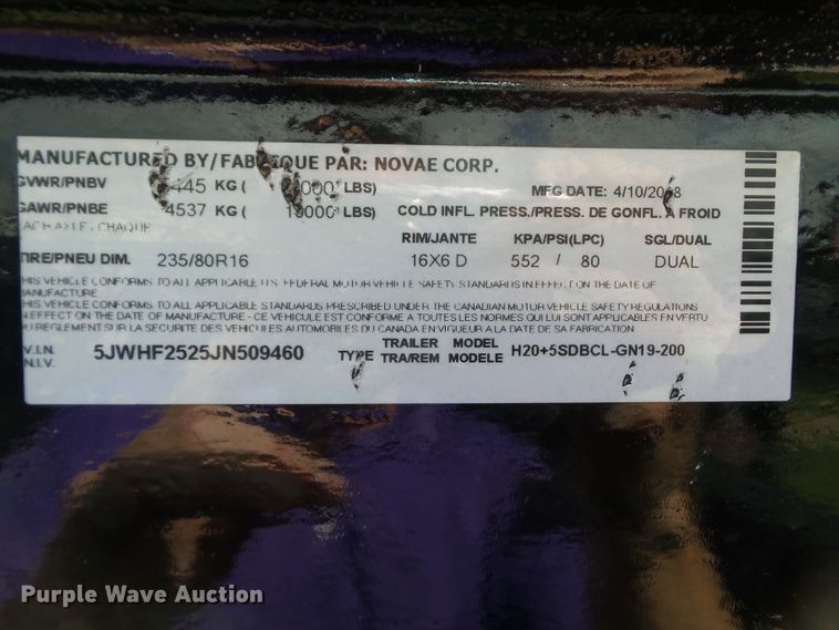 image for item EM9801 2018 H&H H20+5SDBU-GN19-200 equipment trailer