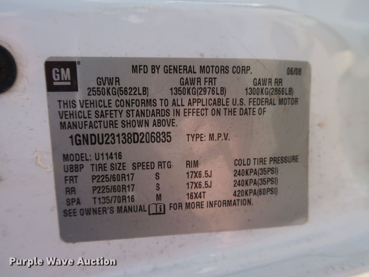 image for item DH3512 2008 Chevrolet Uplander LS van