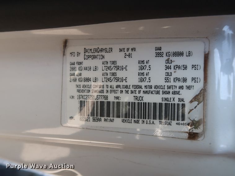 image for item DH3519 2001 Dodge Ram 2500 Quad Cab pickup truck