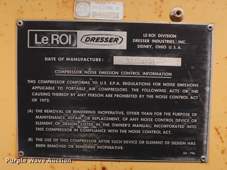 image for item DH3525 Leroi Dresser 185 air compressor