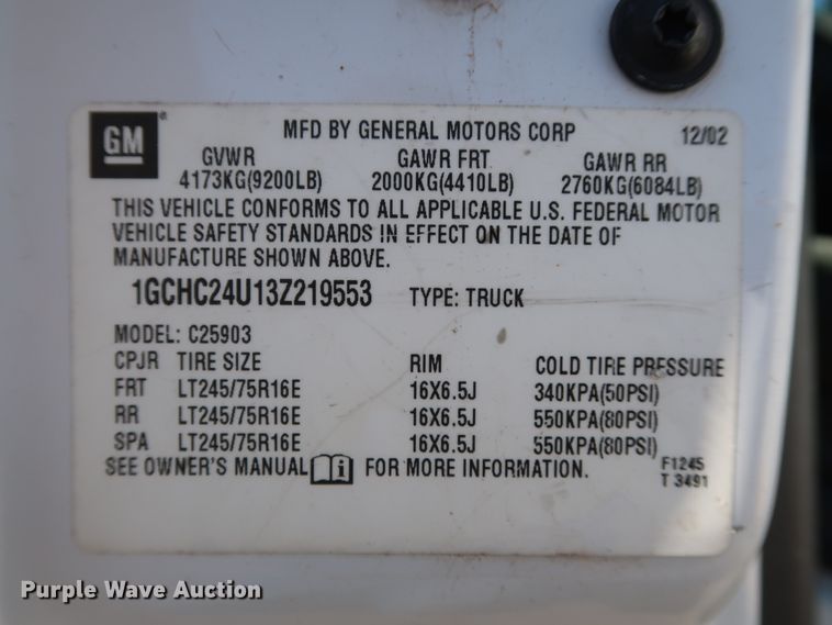 image for item DH3534 2003 Chevrolet Silverado 2500HD utility bed pickup truck