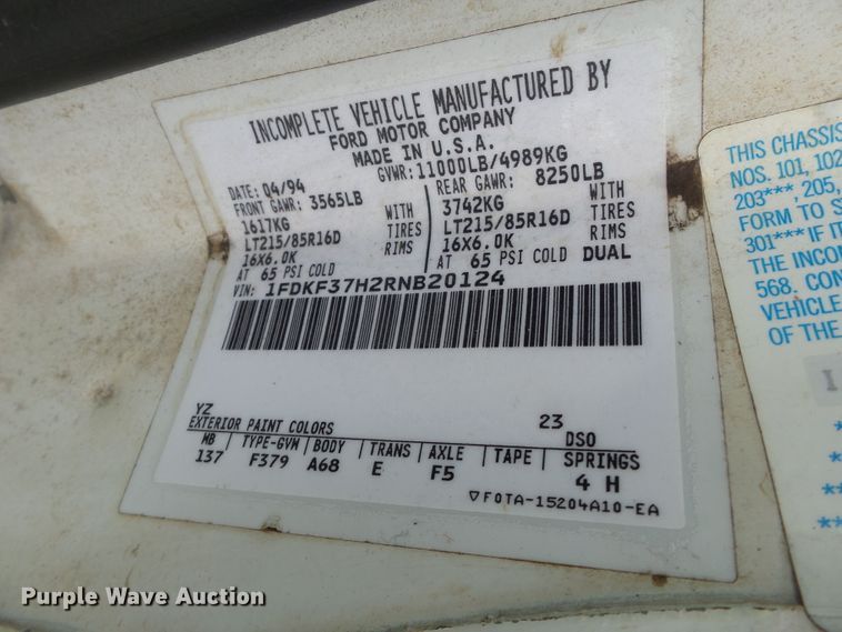 image for item DE7937 1994 Ford F350 dump bed pickup truck