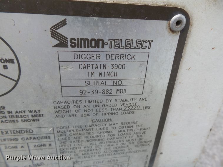 image for item DE7939 1995 Ford F700 digger derrick truck