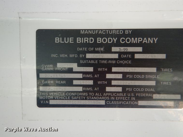 image for item DG4932 1999 Chevrolet B7 Blue Bird school bus