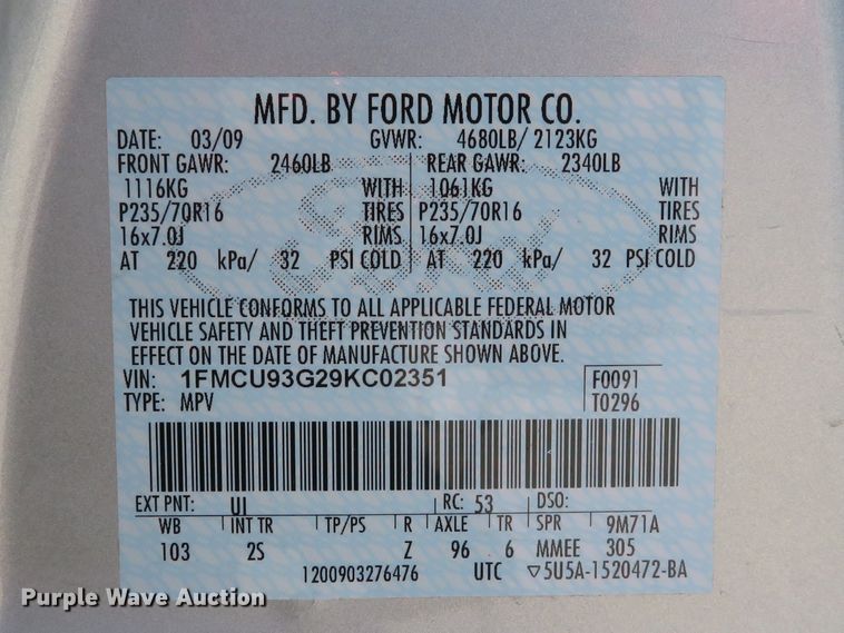image for item DH1536 2009 Ford Escape XLT SUV