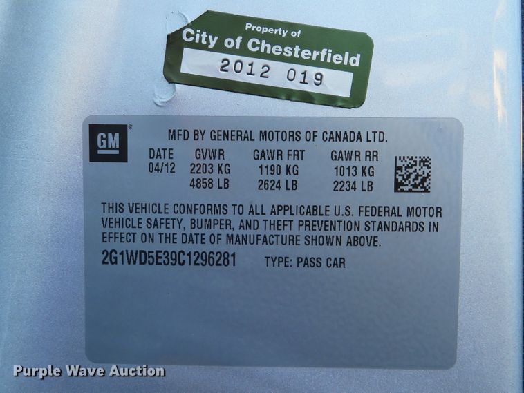 image for item DH1537 2012 Chevrolet Impala Police Cruiser