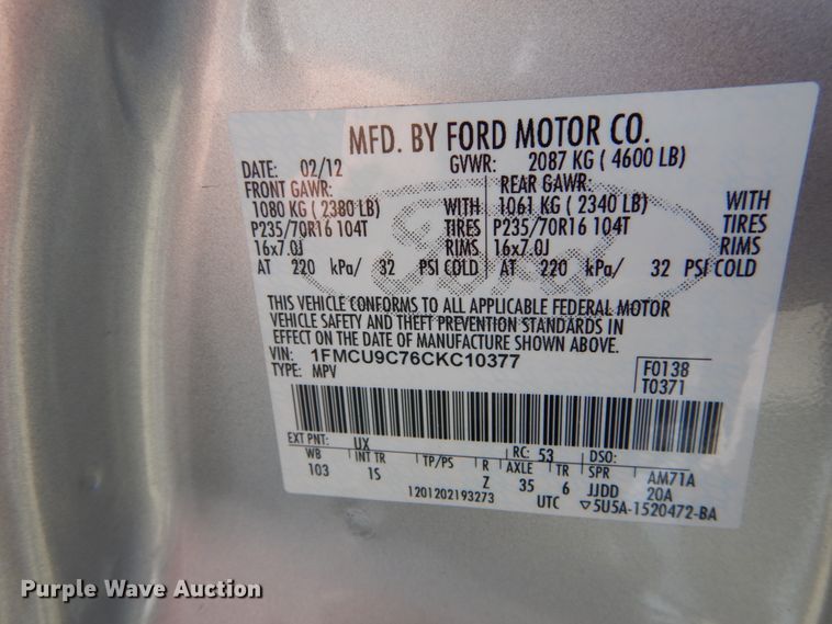 image for item DH1538 2012 Ford Escape SUV