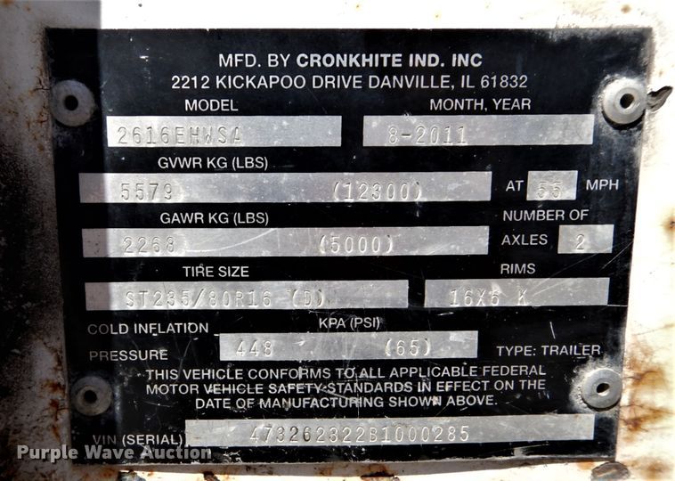 image for item DH1541 2011 Cronkhite 2616EHWSA utility trailer