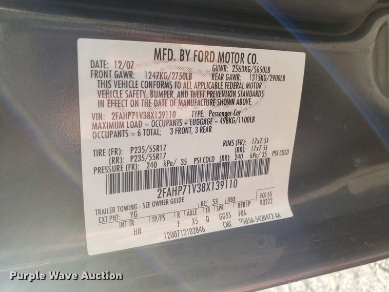 image for item DH2827 2008 Ford Crown Victoria Police Interceptor