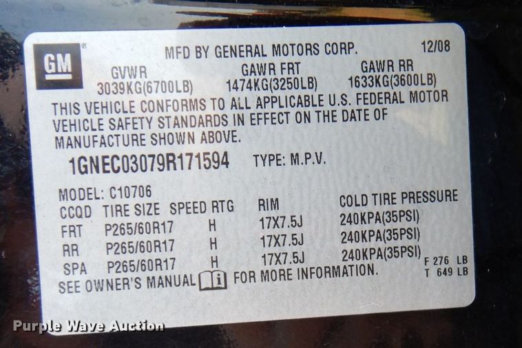 image for item DH5251 2009 Chevrolet Tahoe Police SUV