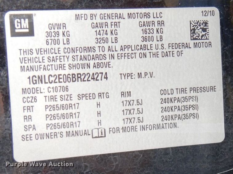 image for item DH5254 2011 Chevrolet Tahoe Police SUV