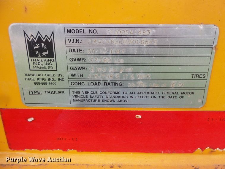 image for item FU9323 1994 Trail King TKI00SA-483 tilt deck equipment trailer