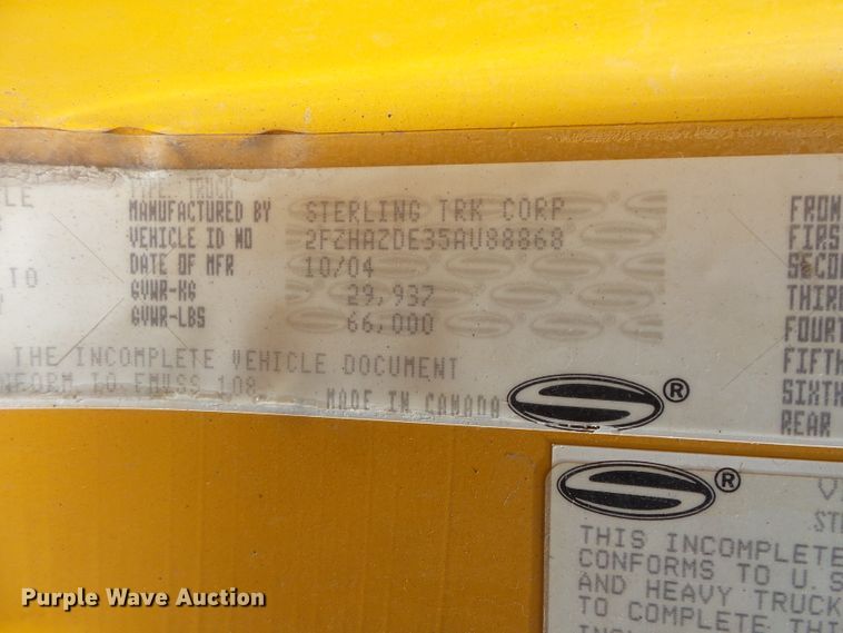 image for item FU9327 2005 Sterling L-Line dump truck