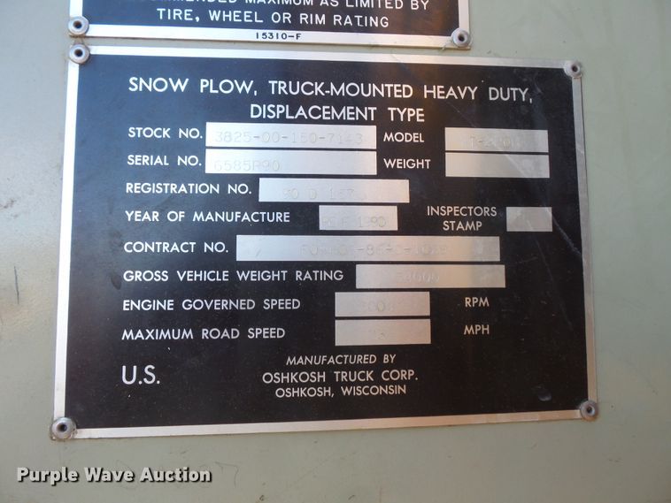 image for item FU9352 1990 Oshkosh WT2206 snow blower truck