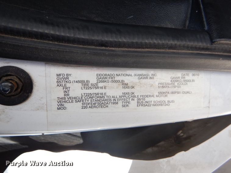 image for item GH9594 2010 Ford Econoline E450 Super Duty Eldorado shuttle bus