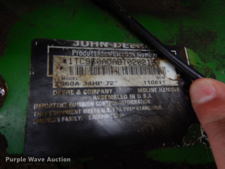 image for item GJ9768 2011 John Deere Z960A ZTR lawn mower