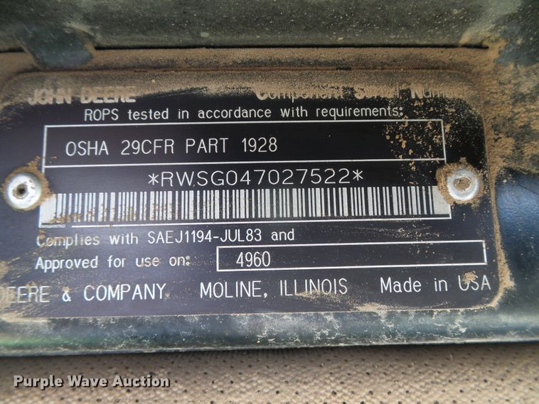 image for item DG0166 1993 John Deere 4960 MFWD tractor