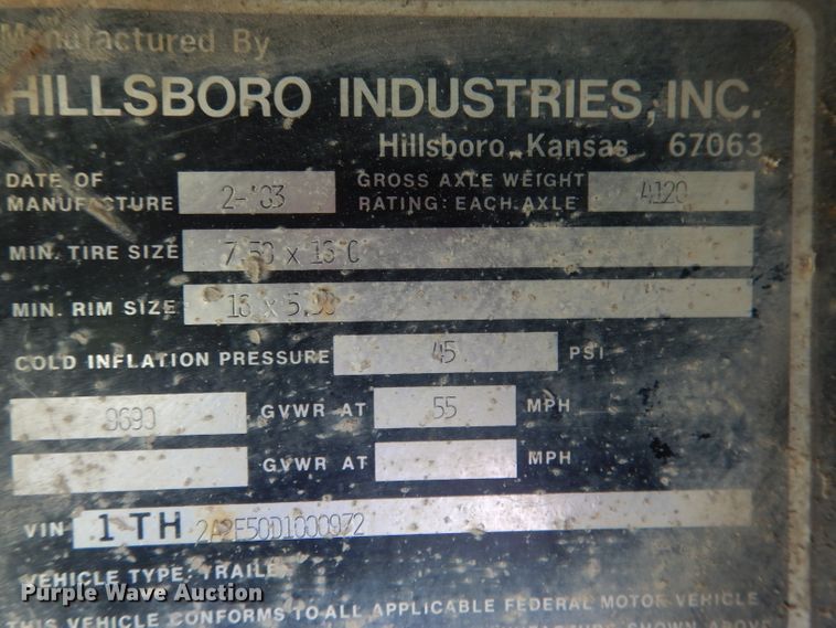 image for item FA9299 1983 Hillsboro livestock trailer