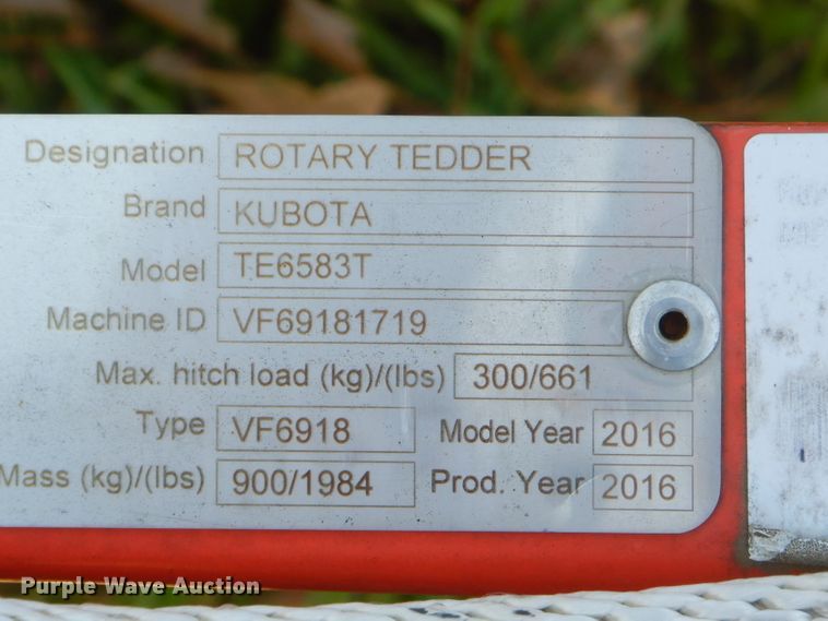 image for item FC9913 2016 Kubota TE6583T tedder