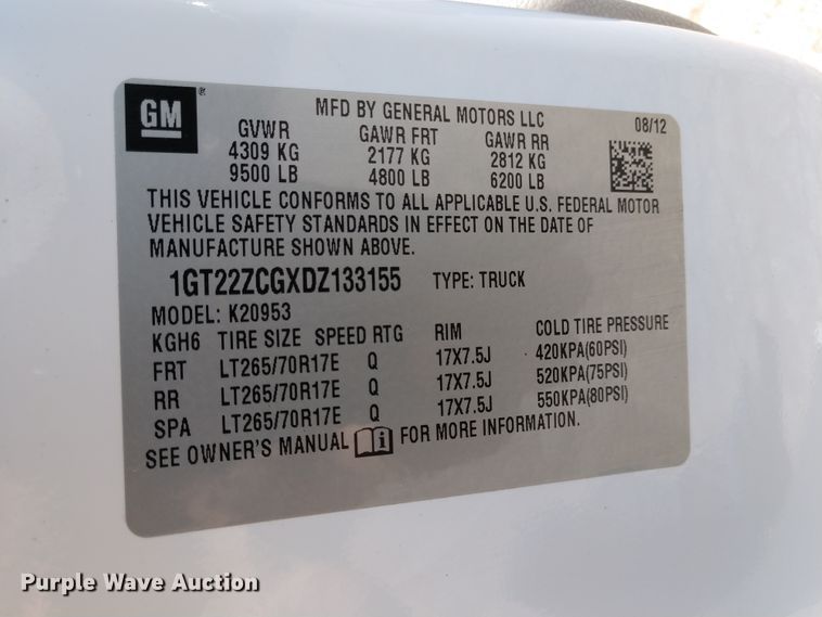 image for item DE6847 2013 GMC Sierra 2500HD Ext. Cab pickup truck