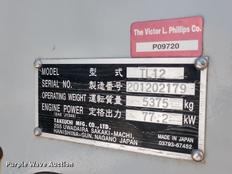 image for item DE6850 2016 Takeuchi TL-12 skid steer