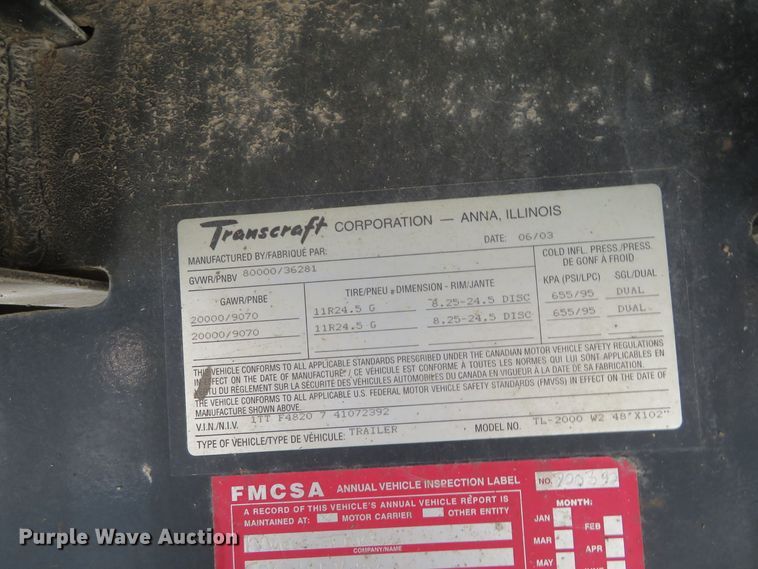 image for item DE6857 2004 Transcraft TL-2000 Super Beam flatbed trailer