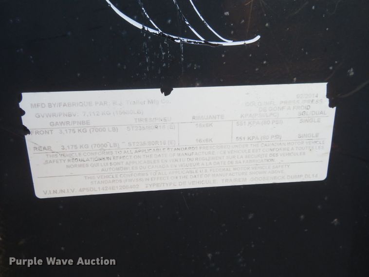 image for item FV9067 2014 PJ dump trailer