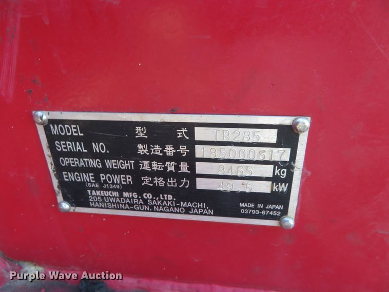 image for item FV9089 2013 Takeuchi TB285 mini excavator