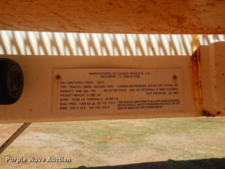 image for item DG4099 2013 Dragon VT124 vacuum tank trailer