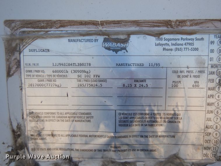 image for item DH0305 1996 Wabash dry van trailer