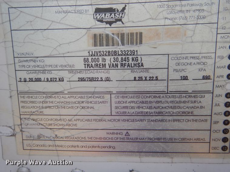 image for item DH6105 2011 Wabash refrigerated van trailer