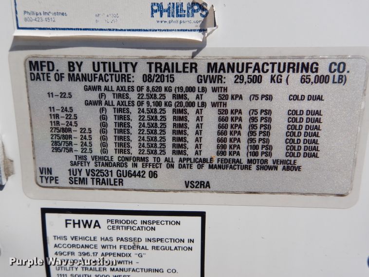 image for item DH6122 2016 Utility 3000R refrigerated van trailer