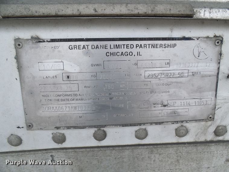 image for item DI0615 2010 Great Dane SUP-1114-1053 refrigerated van trailer